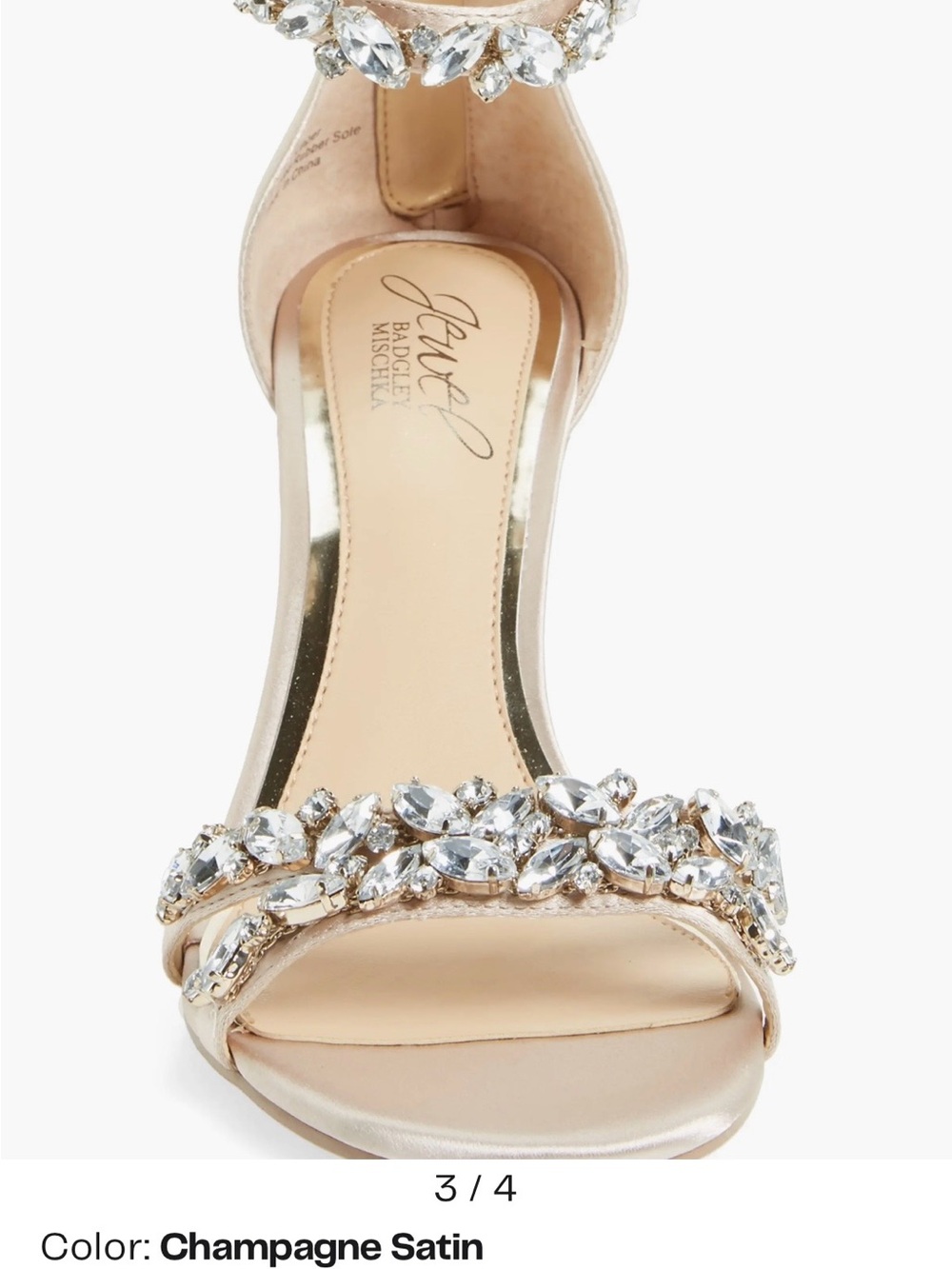Badgley Mischka Champagne Satin Jeweled Heel Sandal